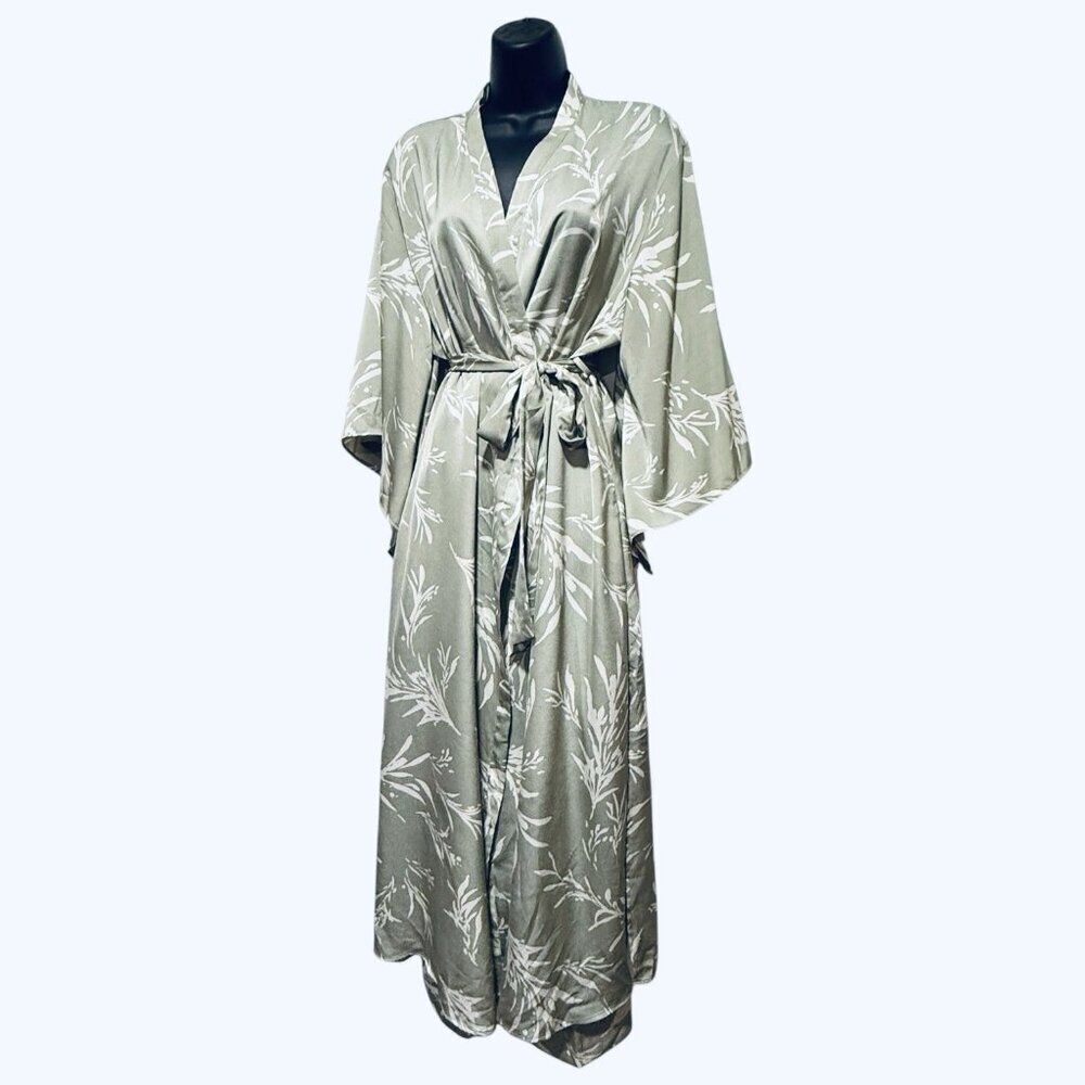 Primark Sage Green Floral Satin Kimono Robe with Belt